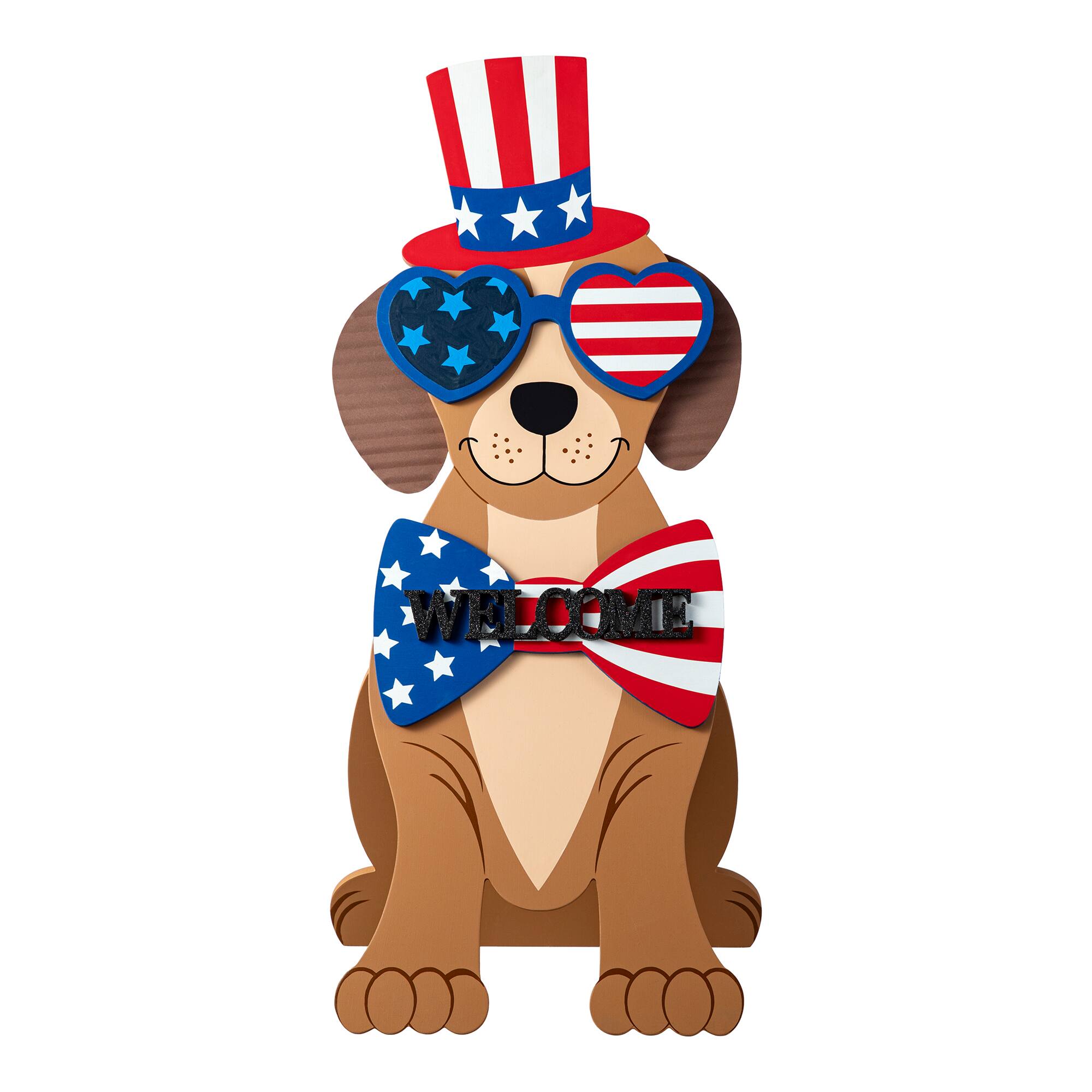 Glitzhome® 30" Patriotic Americana Labrador Easel Porch Décor